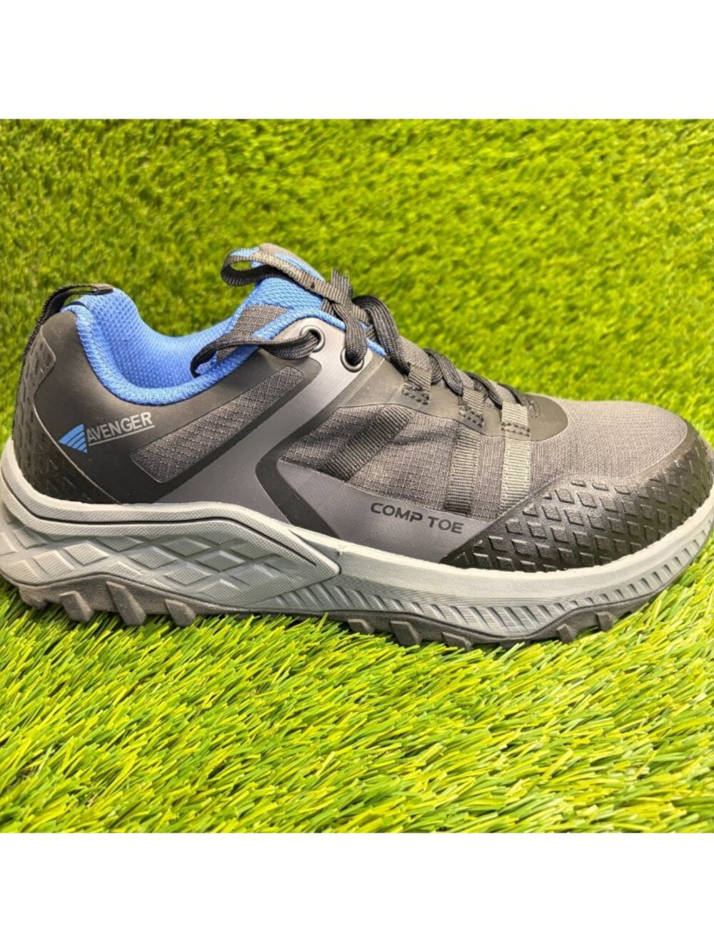 Avenger Aero Trail Mens Size 8.5 Black Gray Blue Composite Toe Safety Work Shoes